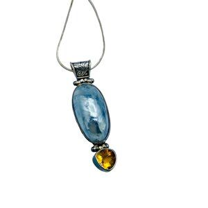 Sterling Silver 925 Blue Baroque Pearl Citrine Gemstone Pendant Necklace Ornate